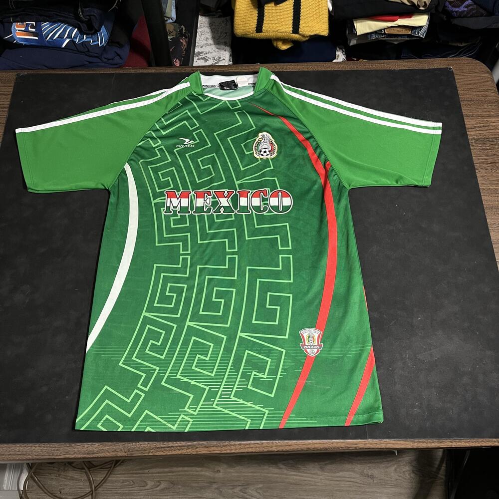 Mexico National Team Jersey Mens Vintage Green Soccer Drako Aztec Print Shirt